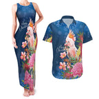 Australia Christmas Pink Cockatoo with Banksia Couples Matching Tank Maxi Dress and Hawaiian Shirt Snowy Blue - Aussie Hoodie