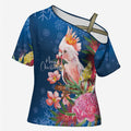Australia Christmas Pink Cockatoo with Banksia Cross Shoulder Shirt Snowy Blue - Aussie Hoodie