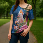 Australia Christmas Pink Cockatoo with Banksia Cross Shoulder Shirt Snowy Blue - Aussie Hoodie