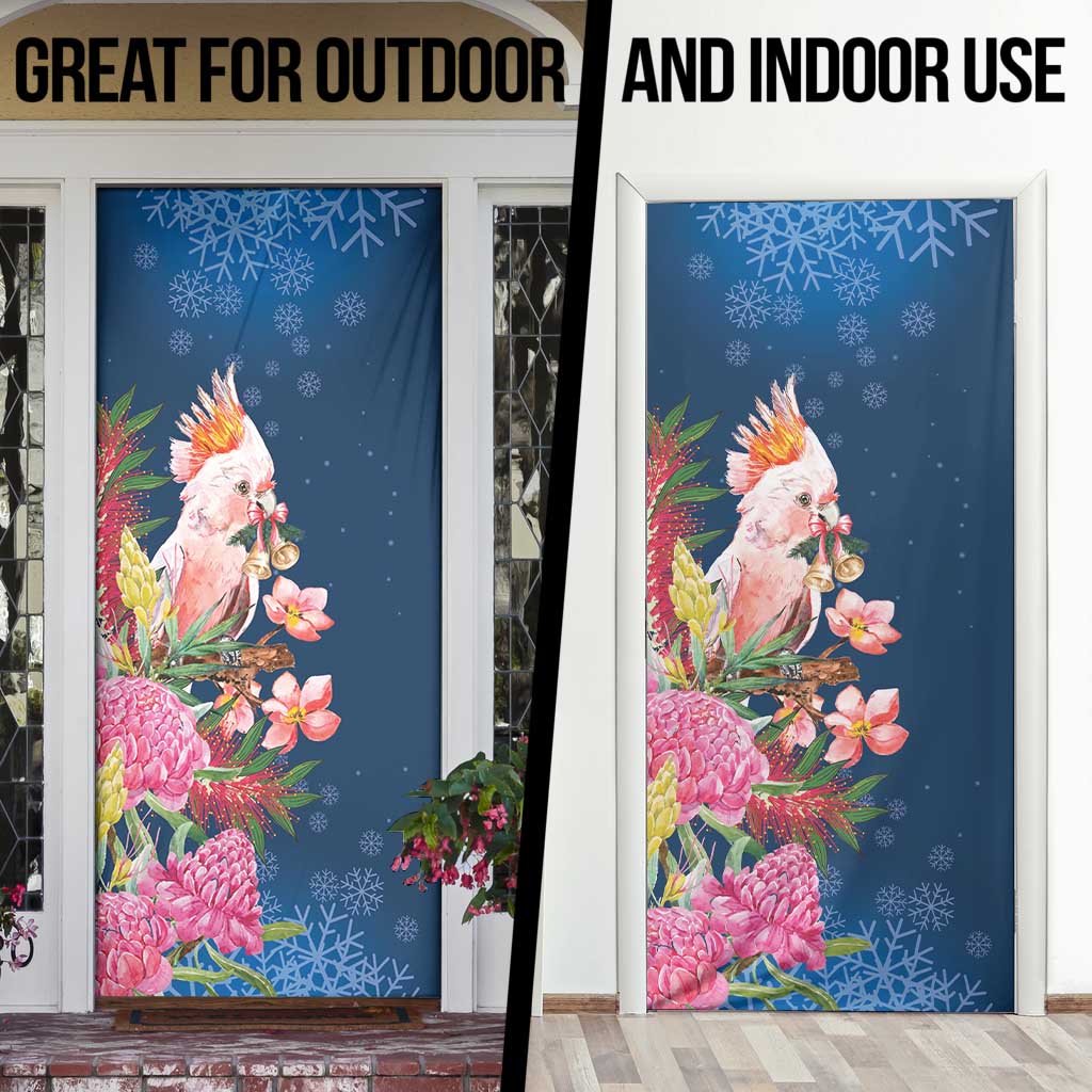 Australia Christmas Pink Cockatoo with Banksia Door Cover Snowy Blue - Aussie Hoodie