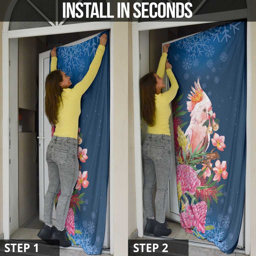 Australia Christmas Pink Cockatoo with Banksia Door Cover Snowy Blue - Aussie Hoodie
