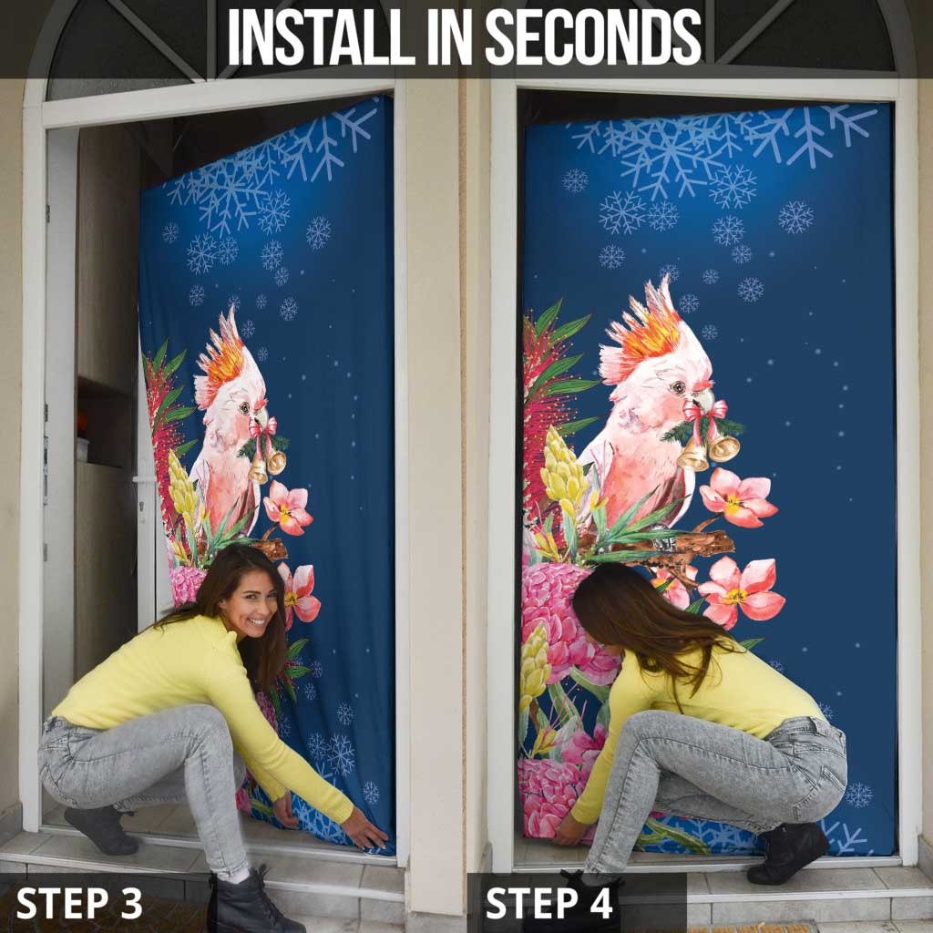 Australia Christmas Pink Cockatoo with Banksia Door Cover Snowy Blue - Aussie Hoodie