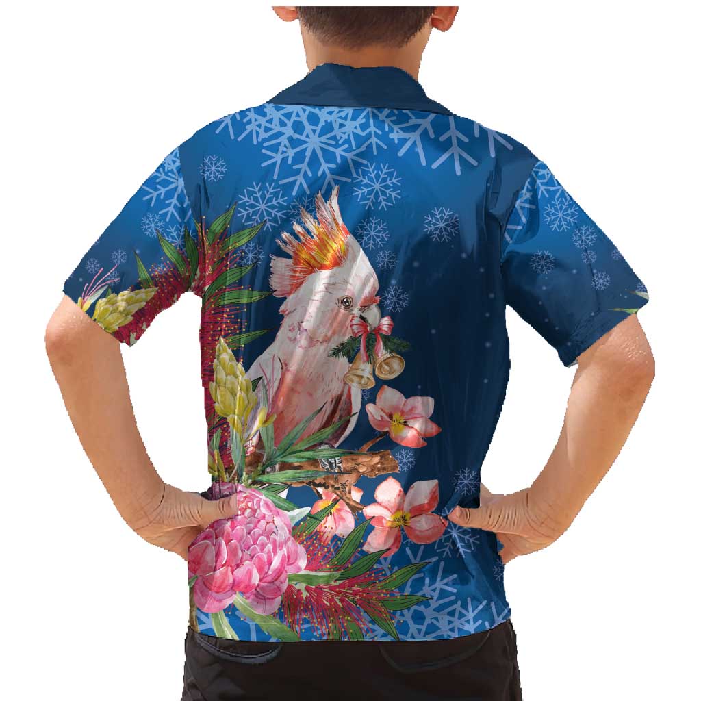 Australia Christmas Pink Cockatoo with Banksia Family Matching Mermaid Dress and Hawaiian Shirt Snowy Blue - Aussie Hoodie