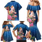 Australia Christmas Pink Cockatoo with Banksia Family Matching Mermaid Dress and Hawaiian Shirt Snowy Blue - Aussie Hoodie