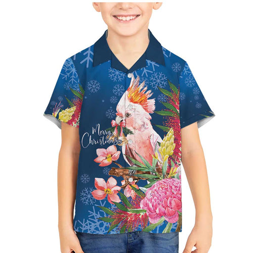 Australia Christmas Pink Cockatoo with Banksia Family Matching Mermaid Dress and Hawaiian Shirt Snowy Blue - Aussie Hoodie