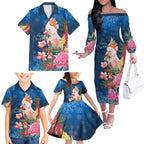 Australia Christmas Pink Cockatoo with Banksia Family Matching Off The Shoulder Long Sleeve Dress and Hawaiian Shirt Snowy Blue - Aussie Hoodie