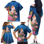 Australia Christmas Pink Cockatoo with Banksia Family Matching Off The Shoulder Long Sleeve Dress and Hawaiian Shirt Snowy Blue - Aussie Hoodie