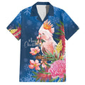 Australia Christmas Pink Cockatoo with Banksia Family Matching Off Shoulder Maxi Dress and Hawaiian Shirt Snowy Blue - Aussie Hoodie