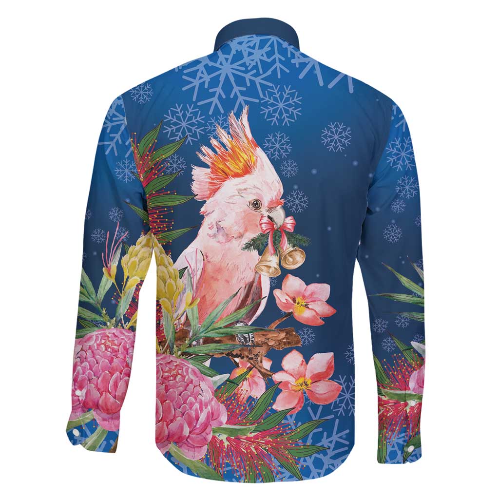 Australia Christmas Pink Cockatoo with Banksia Family Matching Off Shoulder Short Dress and Hawaiian Shirt Snowy Blue - Aussie Hoodie