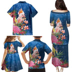Australia Christmas Pink Cockatoo with Banksia Family Matching Puletasi and Hawaiian Shirt Snowy Blue - Aussie Hoodie