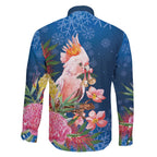 Australia Christmas Pink Cockatoo with Banksia Family Matching Short Sleeve Bodycon Dress and Hawaiian Shirt Snowy Blue - Aussie Hoodie