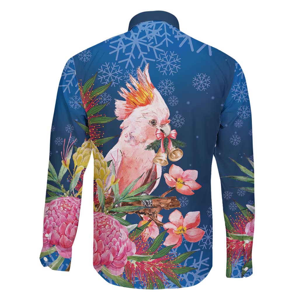 Australia Christmas Pink Cockatoo with Banksia Family Matching Short Sleeve Bodycon Dress and Hawaiian Shirt Snowy Blue - Aussie Hoodie
