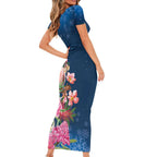 Australia Christmas Pink Cockatoo with Banksia Family Matching Short Sleeve Bodycon Dress and Hawaiian Shirt Snowy Blue - Aussie Hoodie