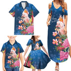 Australia Christmas Pink Cockatoo with Banksia Family Matching Summer Maxi Dress and Hawaiian Shirt Snowy Blue - Aussie Hoodie