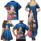 Australia Christmas Pink Cockatoo with Banksia Family Matching Summer Maxi Dress and Hawaiian Shirt Snowy Blue - Aussie Hoodie