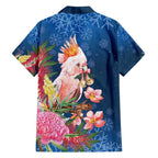 Australia Christmas Pink Cockatoo with Banksia Family Matching Summer Maxi Dress and Hawaiian Shirt Snowy Blue - Aussie Hoodie