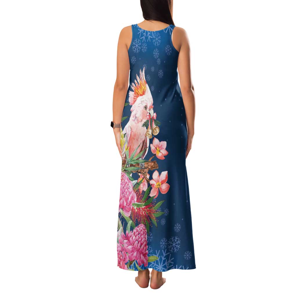 Australia Christmas Pink Cockatoo with Banksia Family Matching Tank Maxi Dress and Hawaiian Shirt Snowy Blue - Aussie Hoodie