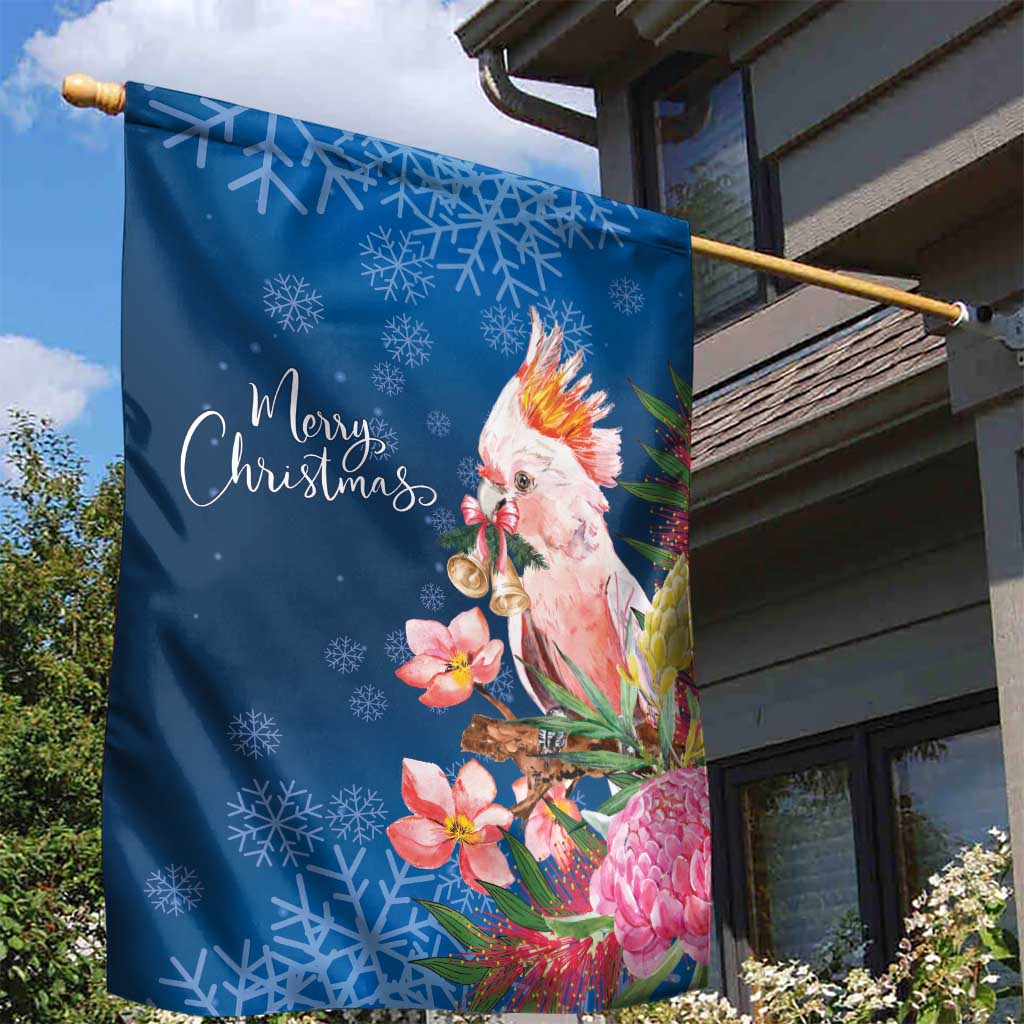 Australia Christmas Pink Cockatoo with Banksia Garden Flag Snowy Blue - Aussie Hoodie