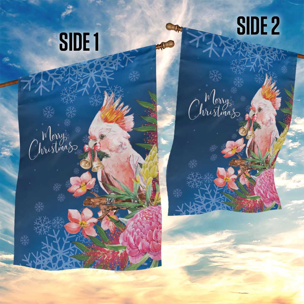Australia Christmas Pink Cockatoo with Banksia Garden Flag Snowy Blue - Aussie Hoodie