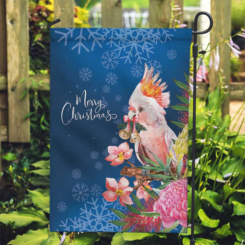 Australia Christmas Pink Cockatoo with Banksia Garden Flag Snowy Blue - Aussie Hoodie