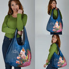 Australia Christmas Pink Cockatoo with Banksia Grocery Bag Snowy Blue - Aussie Hoodie