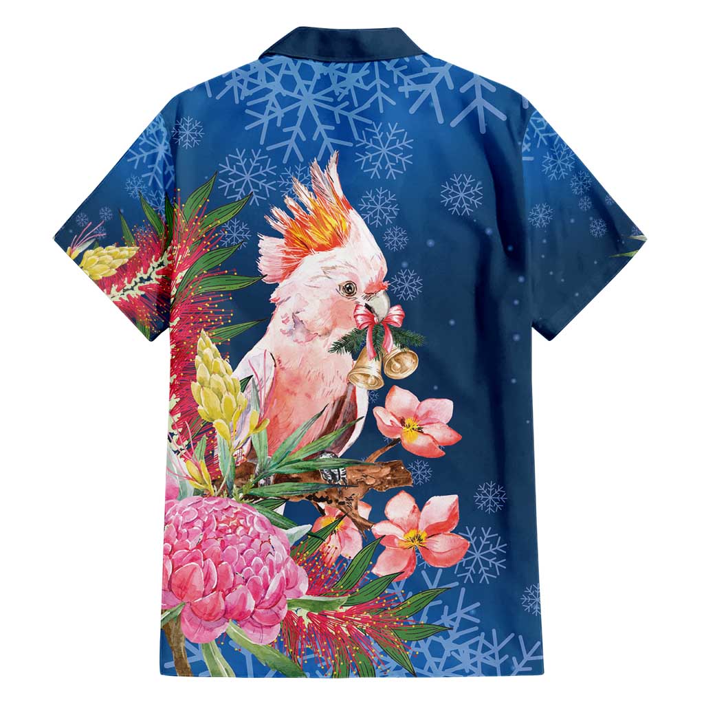 Australia Christmas Pink Cockatoo with Banksia Hawaiian Shirt Snowy Blue - Aussie Hoodie