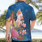 Australia Christmas Pink Cockatoo with Banksia Hawaiian Shirt Snowy Blue - Aussie Hoodie
