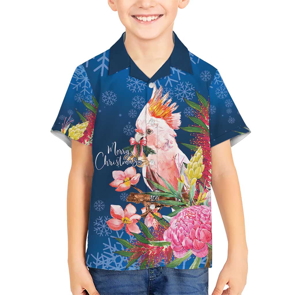 Australia Christmas Pink Cockatoo with Banksia Hawaiian Shirt Snowy Blue - Aussie Hoodie