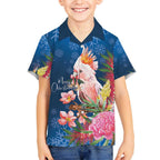 Australia Christmas Pink Cockatoo with Banksia Hawaiian Shirt Snowy Blue - Aussie Hoodie