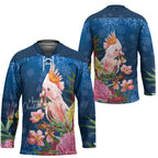 Australia Christmas Pink Cockatoo with Banksia Hockey Jersey Snowy Blue - Aussie Hoodie