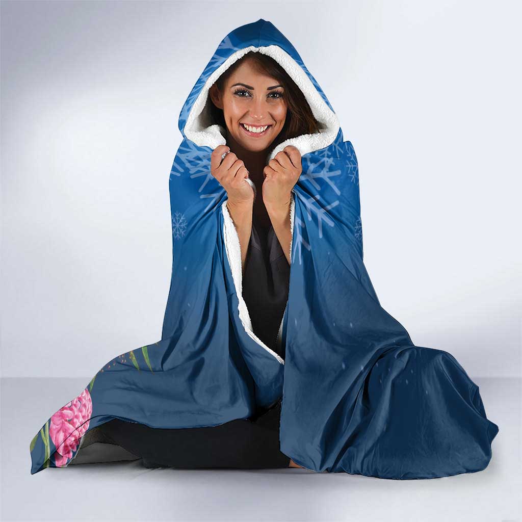 Australia Christmas Pink Cockatoo with Banksia Hooded Blanket Snowy Blue - Aussie Hoodie
