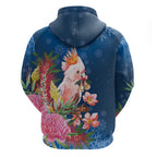 Australia Christmas Pink Cockatoo with Banksia Hoodie Snowy Blue - Aussie Hoodie