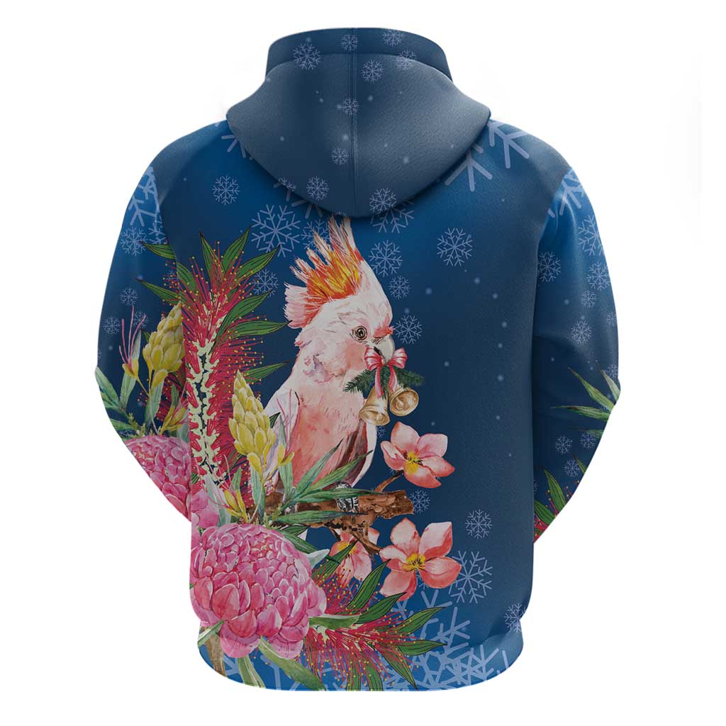 Australia Christmas Pink Cockatoo with Banksia Hoodie Snowy Blue - Aussie Hoodie