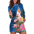 Australia Christmas Pink Cockatoo with Banksia Hoodie Dress Snowy Blue - Aussie Hoodie