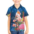 Australia Christmas Pink Cockatoo with Banksia Kid Hawaiian Shirt Snowy Blue - Aussie Hoodie