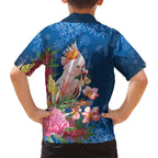 Australia Christmas Pink Cockatoo with Banksia Kid Hawaiian Shirt Snowy Blue - Aussie Hoodie