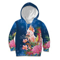 Australia Christmas Pink Cockatoo with Banksia Kid Hoodie Snowy Blue - Aussie Hoodie