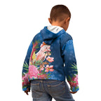 Australia Christmas Pink Cockatoo with Banksia Kid Hoodie Snowy Blue - Aussie Hoodie
