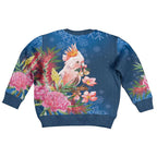 Australia Christmas Pink Cockatoo with Banksia Kid Ugly Christmas Sweater Snowy Blue - Aussie Hoodie