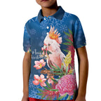 Australia Christmas Pink Cockatoo with Banksia Kid Polo Shirt Snowy Blue - Aussie Hoodie
