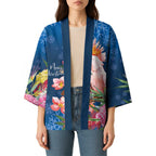 Australia Christmas Pink Cockatoo with Banksia Kimono Snowy Blue - Aussie Hoodie
