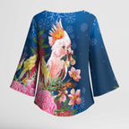 Australia Christmas Pink Cockatoo with Banksia Kimono Sleeve Blouse Snowy Blue - Aussie Hoodie