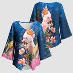 Australia Christmas Pink Cockatoo with Banksia Kimono Sleeve Blouse Snowy Blue - Aussie Hoodie
