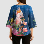 Australia Christmas Pink Cockatoo with Banksia Kimono Sleeve Blouse Snowy Blue - Aussie Hoodie
