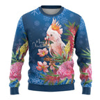 Australia Christmas Pink Cockatoo with Banksia Ugly Christmas Sweater Snowy Blue - Aussie Hoodie
