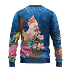 Australia Christmas Pink Cockatoo with Banksia Ugly Christmas Sweater Snowy Blue - Aussie Hoodie
