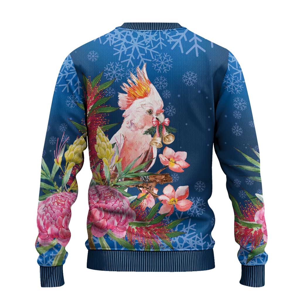Australia Christmas Pink Cockatoo with Banksia Ugly Christmas Sweater Snowy Blue - Aussie Hoodie