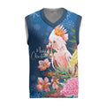 Australia Christmas Pink Cockatoo with Banksia Christmas Knitted V-Neck Vest Snowy Blue - Aussie Hoodie