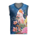 Australia Christmas Pink Cockatoo with Banksia Christmas Knitted V-Neck Vest Snowy Blue - Aussie Hoodie
