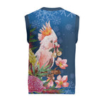 Australia Christmas Pink Cockatoo with Banksia Christmas Knitted V-Neck Vest Snowy Blue - Aussie Hoodie